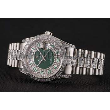 Swiss Rolex Day-Date Diamond Pave Green Dial Diamond And Stainless Steel Bracelet 1453952 Replica