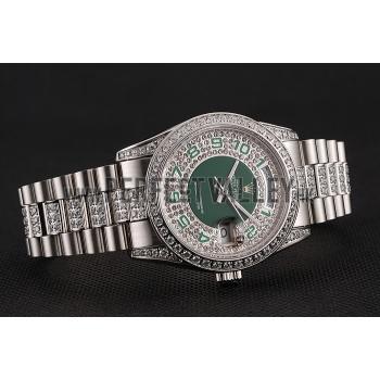 Swiss Rolex Day-Date Diamond Pave Green Dial Diamond And Stainless Steel Bracelet 1453952 Replica