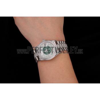 Swiss Rolex Day-Date Diamond Pave Green Dial Diamond And Stainless Steel Bracelet 1453952 Replica