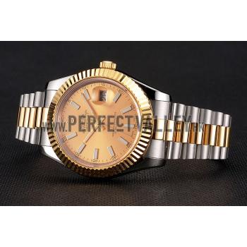 Swiss Rolex Datejust Gold Dial Gold Bezel Stainless Steel Case Two Tone Bracelet