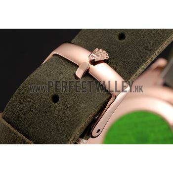 Rolex Yacht Master Black Dial Green Bezel Rose Gold Case Green Leather Bracelet 1453862