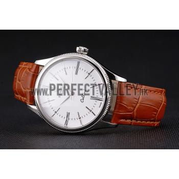 Swiss Rolex Cellini White Dial Roman Numerals Stainless Steel Case Light Brown Leather Strap