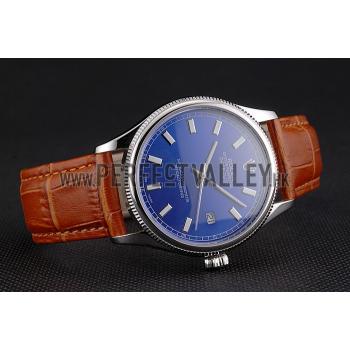 Cheap Swiss Rolex Datejust Blue Dial Stainless Steel Case Light Brown Leather Strap