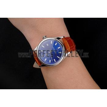 Cheap Swiss Rolex Datejust Blue Dial Stainless Steel Case Light Brown Leather Strap