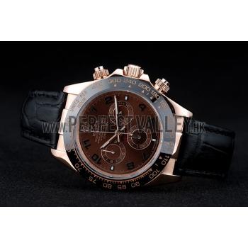 Rolex Daytona Black Ceramic Bezel Brown Dial Black Leather Strap 41975 Replica