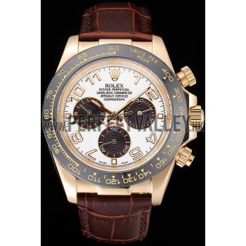 Rolex Cosmograph Daytona Gold Case Black Subdials Brown Leather Bracelet   622634