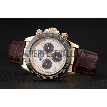 Rolex Cosmograph Daytona Gold Case Black Subdials Brown Leather Bracelet   622634