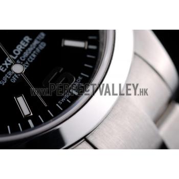 Rolex Swiss Explorer Stainless Steel Bezel Black Dial 42002