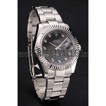 Swiss Rolex Datejust Black Dial Dimond Hour Marks Stainless Steel Case And Bracelet