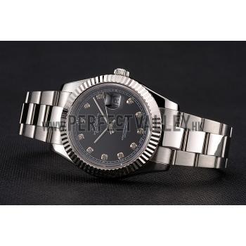 Swiss Rolex Datejust Black Dial Dimond Hour Marks Stainless Steel Case And Bracelet