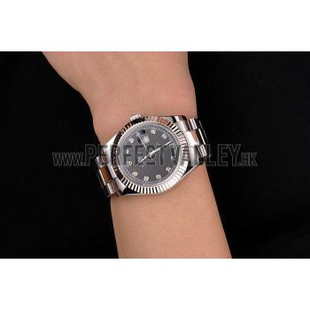 Swiss Rolex Datejust Black Dial Dimond Hour Marks Stainless Steel Case And Bracelet