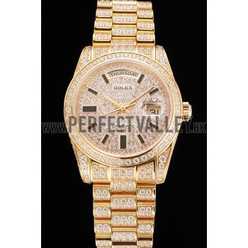 Cheap Swiss Rolex Day Date Yellow Gold Full Diamond Pave