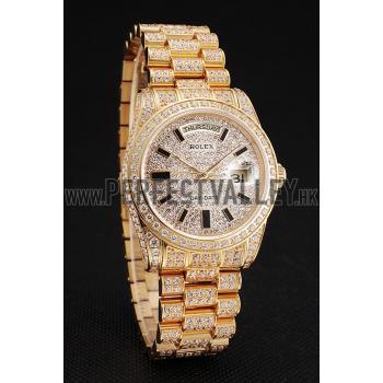 Cheap Swiss Rolex Day Date Yellow Gold Full Diamond Pave