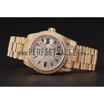 Cheap Swiss Rolex Day Date Yellow Gold Full Diamond Pave