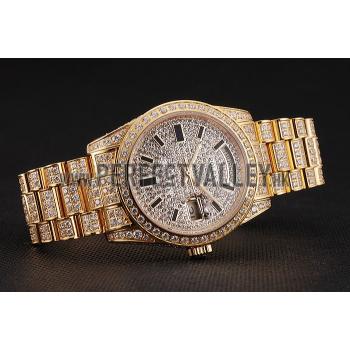 Cheap Swiss Rolex Day Date Yellow Gold Full Diamond Pave