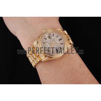 Cheap Swiss Rolex Day Date Yellow Gold Full Diamond Pave