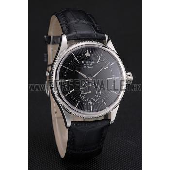 Swiss Rolex Cellini Black Dial Stainless Steel Case Black Leather Strap Replica