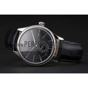 Swiss Rolex Cellini Black Dial Stainless Steel Case Black Leather Strap Replica