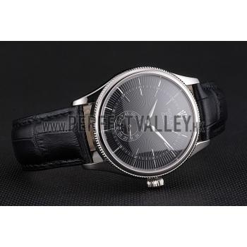 Swiss Rolex Cellini Black Dial Stainless Steel Case Black Leather Strap Replica