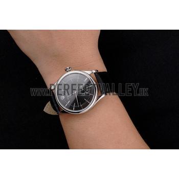 Swiss Rolex Cellini Black Dial Stainless Steel Case Black Leather Strap Replica