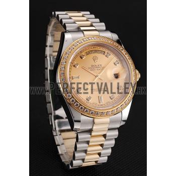 Swiss Rolex Day-Date Gold Dial Gold Diamond Case Two Tone Stainless Steel Bracelet 1453973