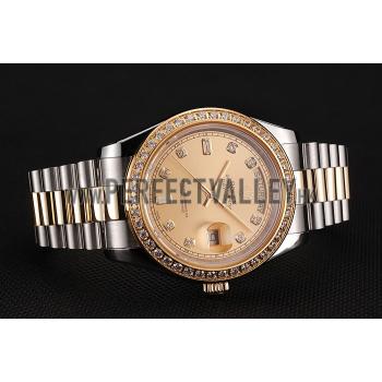 Swiss Rolex Day-Date Gold Dial Gold Diamond Case Two Tone Stainless Steel Bracelet 1453973