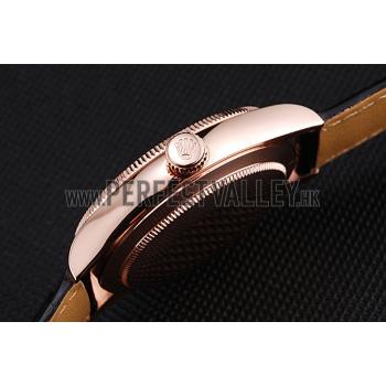 Rolex Cellini Black Dial Pink Gold Case Black Leather Strap  622842