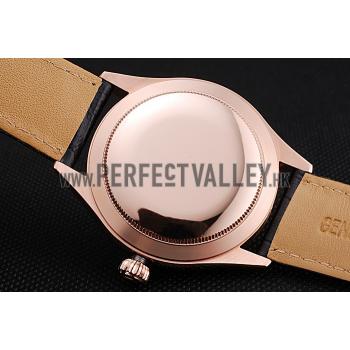 Rolex Cellini Black Dial Pink Gold Case Black Leather Strap  622842