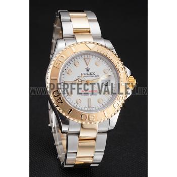 Swiss Rolex Yacht-Master White Dial Gold Bezel Stainless Steel Case Two Tone Bracelet