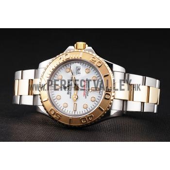 Swiss Rolex Yacht-Master White Dial Gold Bezel Stainless Steel Case Two Tone Bracelet