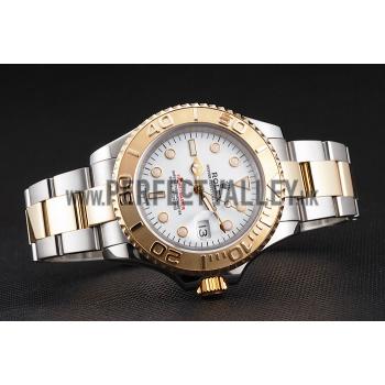 Swiss Rolex Yacht-Master White Dial Gold Bezel Stainless Steel Case Two Tone Bracelet