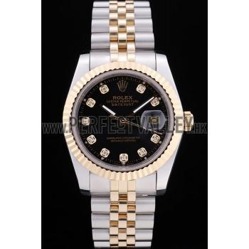 Rolex Datejust Black Dial Diamonds Ribbed Bezel 7453