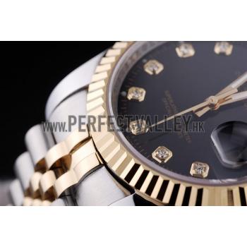 Rolex Datejust Black Dial Diamonds Ribbed Bezel 7453