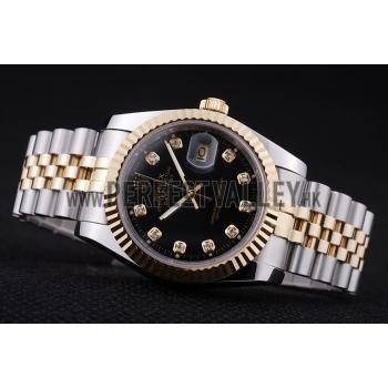 Rolex Datejust Black Dial Diamonds Ribbed Bezel 7453