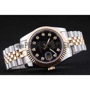 Rolex Datejust Black Dial Diamonds Ribbed Bezel 7453