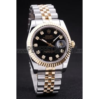 Rolex Datejust Black Dial Diamonds Ribbed Bezel 7453