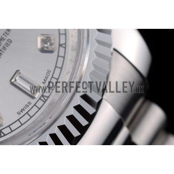 Rolex Swiss DayDate Stainless Steel Ribbed Bezel Silver Dial 41995