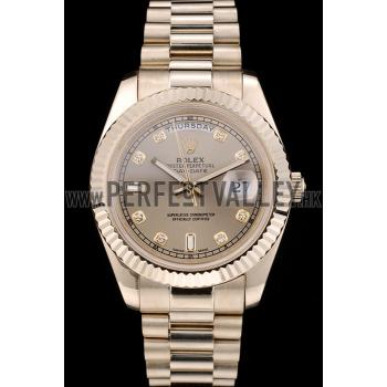 Replica Rolex Swiss DayDate Gold Stainless Steel Ribbed Bezel Gold Dial 41997