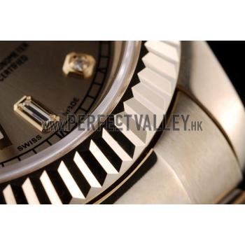 Replica Rolex Swiss DayDate Gold Stainless Steel Ribbed Bezel Gold Dial 41997