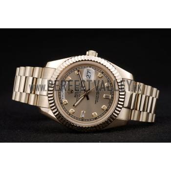 Replica Rolex Swiss DayDate Gold Stainless Steel Ribbed Bezel Gold Dial 41997