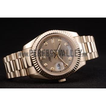 Replica Rolex Swiss DayDate Gold Stainless Steel Ribbed Bezel Gold Dial 41997