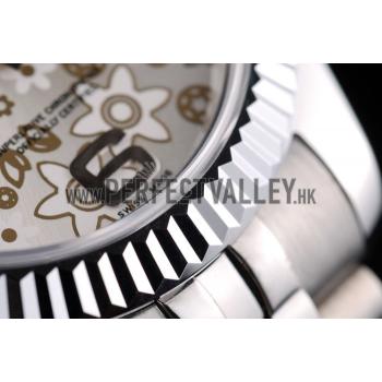 Rolex DateJust Stainless Steel Ribbed Bezel Flower Silver Dial 41983