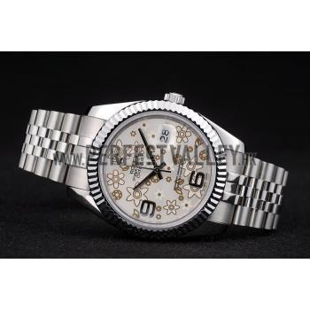 Rolex DateJust Stainless Steel Ribbed Bezel Flower Silver Dial 41983