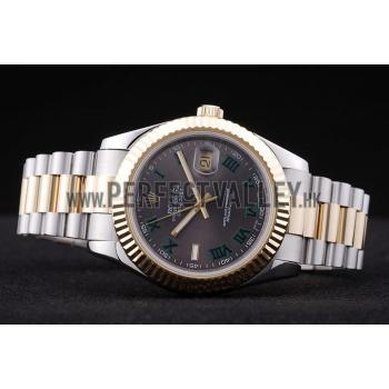 Cheap Rolex Datejust Grey Dial Gold Ribbed Bezel 7479