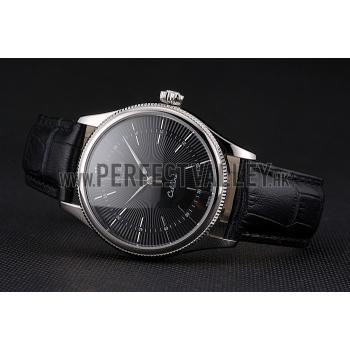 Swiss Rolex Cellini Black Dial Steel Case Black Leather Strap