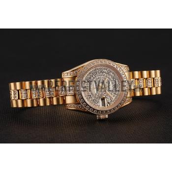 Swiss Rolex DayJust Diamond Pave Dial Gold Diamond Bracelet 1453955