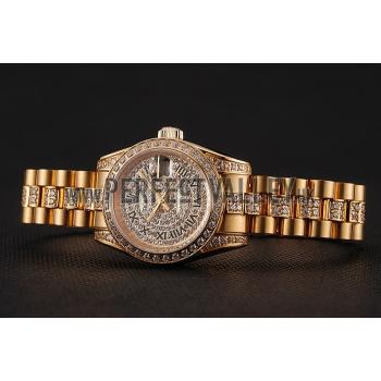 Swiss Rolex DayJust Diamond Pave Dial Gold Diamond Bracelet 1453955