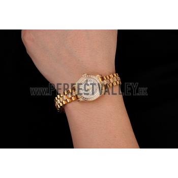 Swiss Rolex DayJust Diamond Pave Dial Gold Diamond Bracelet 1453955