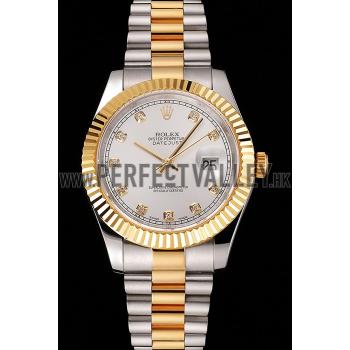 Swiss Rolex Datejust White Dial Gold Bezel Stainless Steel Case Two Tone Bracelet