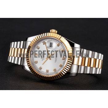 Swiss Rolex Datejust White Dial Gold Bezel Stainless Steel Case Two Tone Bracelet